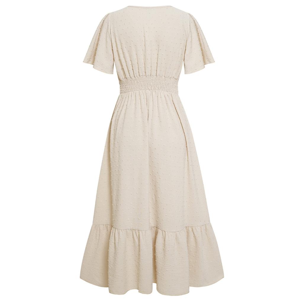 GMXIA Женские модные летние весенние однотонные повседневные платья с v-образным вырезом и короткими рукавами и высокой талией