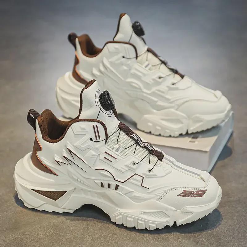 Men's 2024 Autumn/Winter Rotating Buckle Trendy Mecha Dad Shoes with Thick Sole for Leisure Sports and All-Match Style.