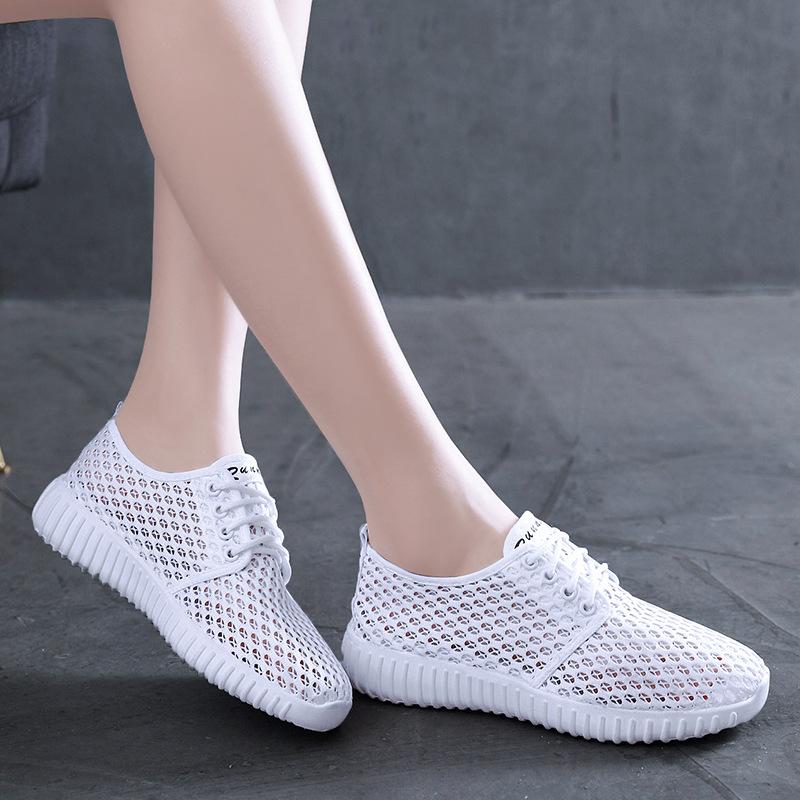 Mesh Shoes Women Breathable Comfortable Summer Hollow Mesh Cloth Shoes Sports Casual All-match Flat Bottom Single Shoes