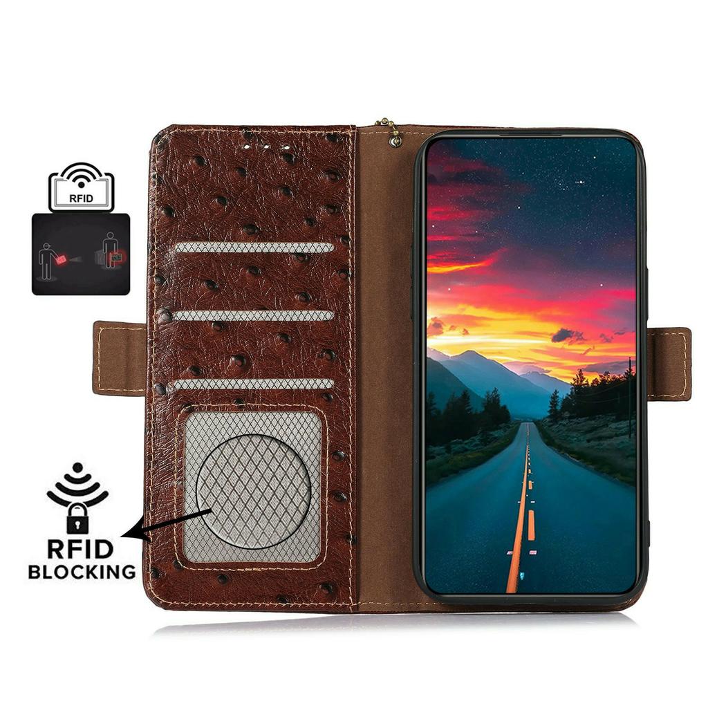 For Sony Xperia 1 VII Case RFID Blocking Genuine Cow Leather Phone Case Ostrich Texture