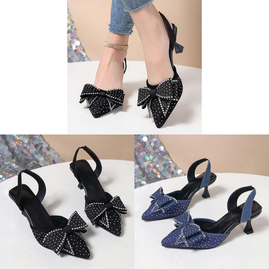 Water Dots Bow High Heels For Women Summer Elegant Pu Slip On Collection Shoe