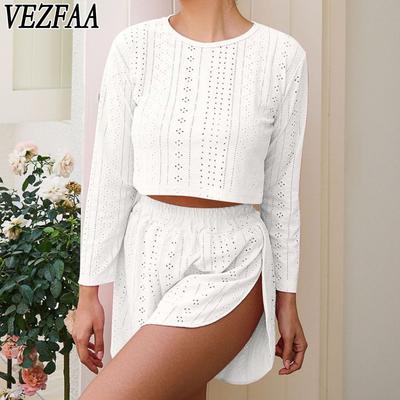 Женская мода повседневная весна осень однотонный принт длинный рукав О-образный вырез брюки брюки костюмы