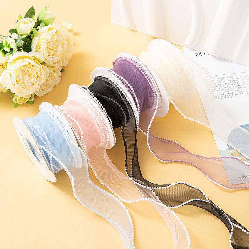 5 Yards Wrapping Ribbon DIY Mesh Gauze 4cm Fish Tail Yarn Solid Color Silk Pearl Edge Flower Bouquet Packaging