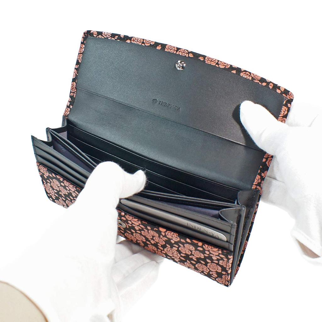 Inden Long Bundle Large Black x Pink Rose Petite [Indenya] Кошелек, S, Вместимость, Оленья кожа, Лак, 2310-51-176