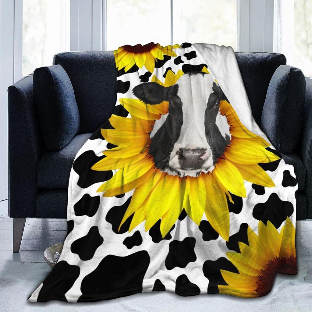 Cow Print Blanket Black White Bed Throws Soft Couch Warm Small Blankets Plush Gift for Daughter Mom, Bedroom Decor Sofa Cozy