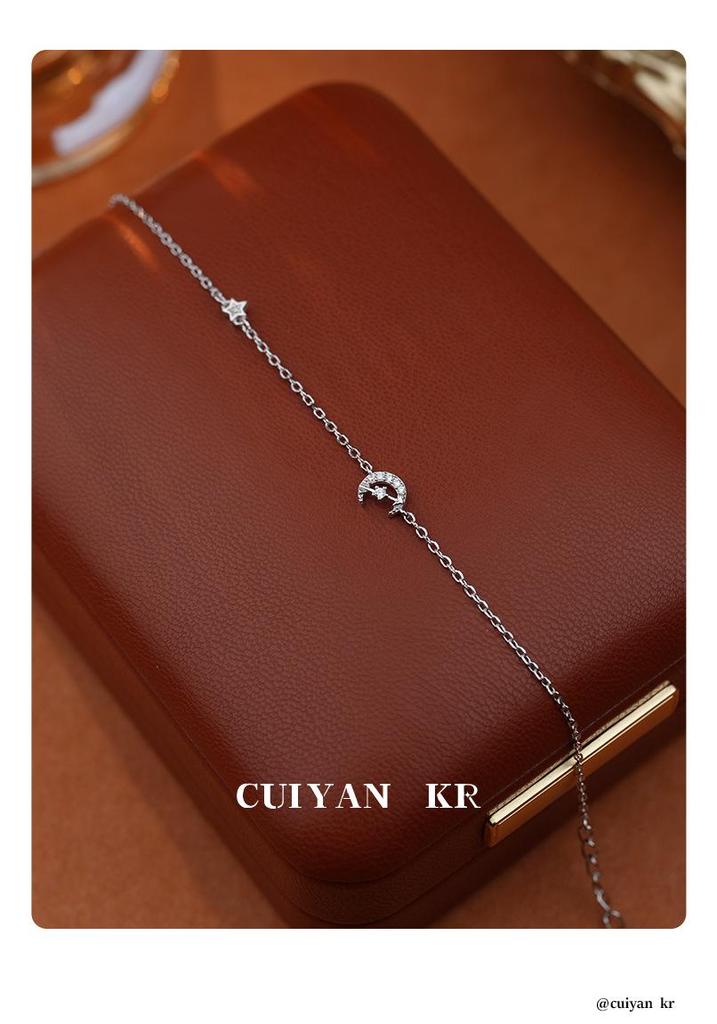 Серебряный браслет Cui Yan S925 в корейском стиле со звездами и луной для женщин - Элегантное повседневное украшение