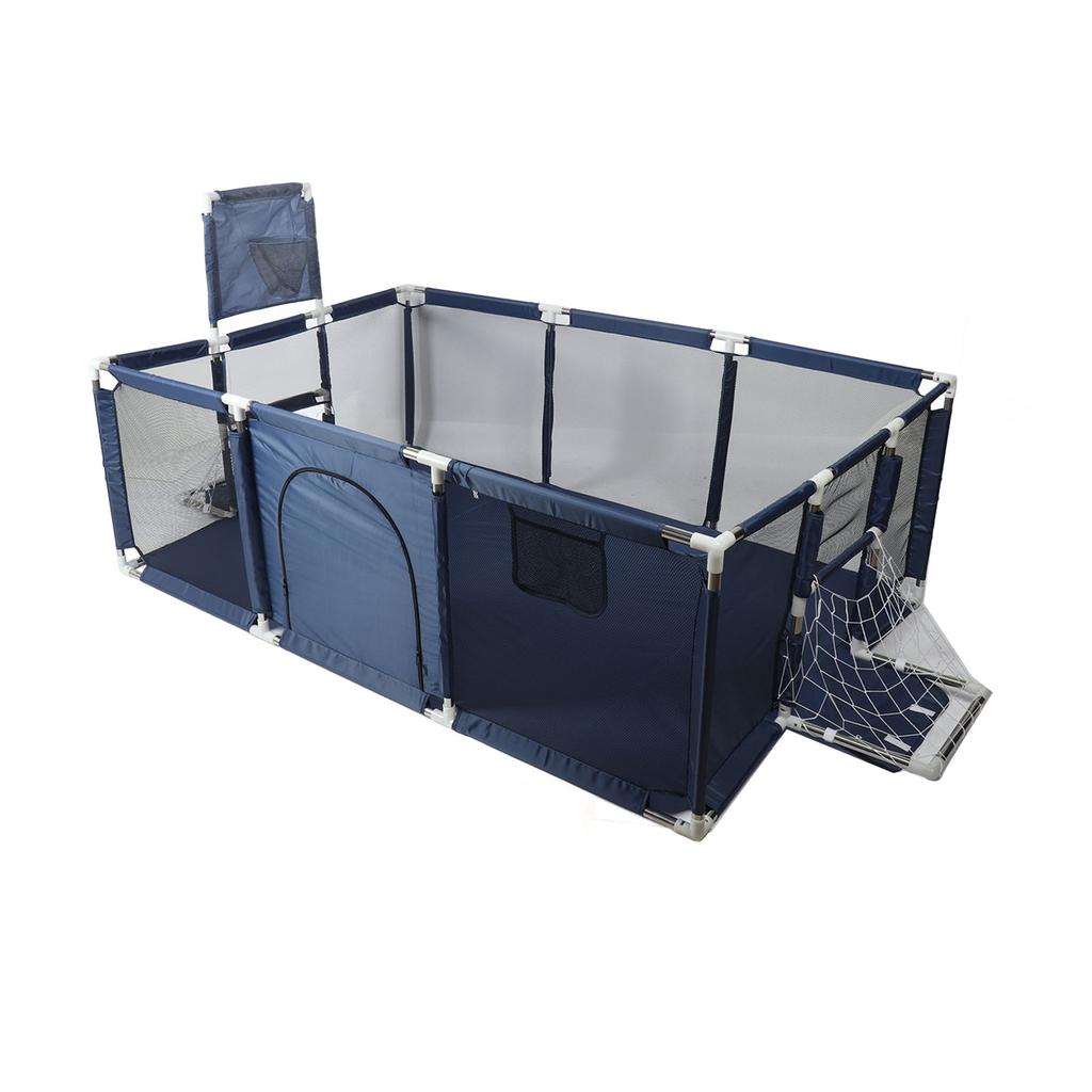 Большой детский манеж, регулируемый, симпатичный, прямоугольный, детский забор с футбольной рамкой, темно-синий