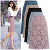 Danmo Autumn Straight Women Skirt Elegant Hollow Out Lace Elegant A-line High Waist Skirts Lady Office Midi Long Skirt