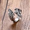 European and American Feather Leaf Open Ring - Retro Style for Men and Women, Trendy Couple's Tail Ring