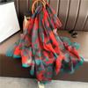 Large Size Flower Simulation Silk Commuting Sunscreen Light Luxury Silk Scarf Large Shawl Soft Yarn Scarf Temperament Pattern Scarf Women