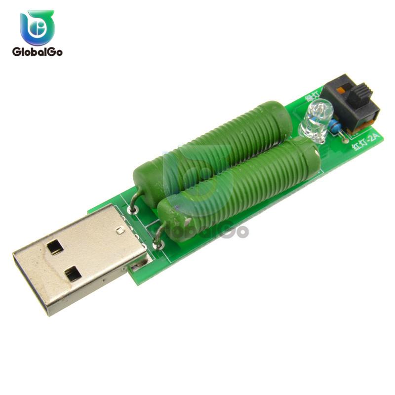 2X10W USB Mini Discharge Interface Load Resistor with Switch 1A 2A LED Battery Capacity Voltage Discharge Resistance Tester Tool