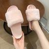 Fashion Fashion One Drop Plush Women Slippers Female Wear-resistant Flat Shoes Fur Slides Woman Indoor Furry Home Flip Flops