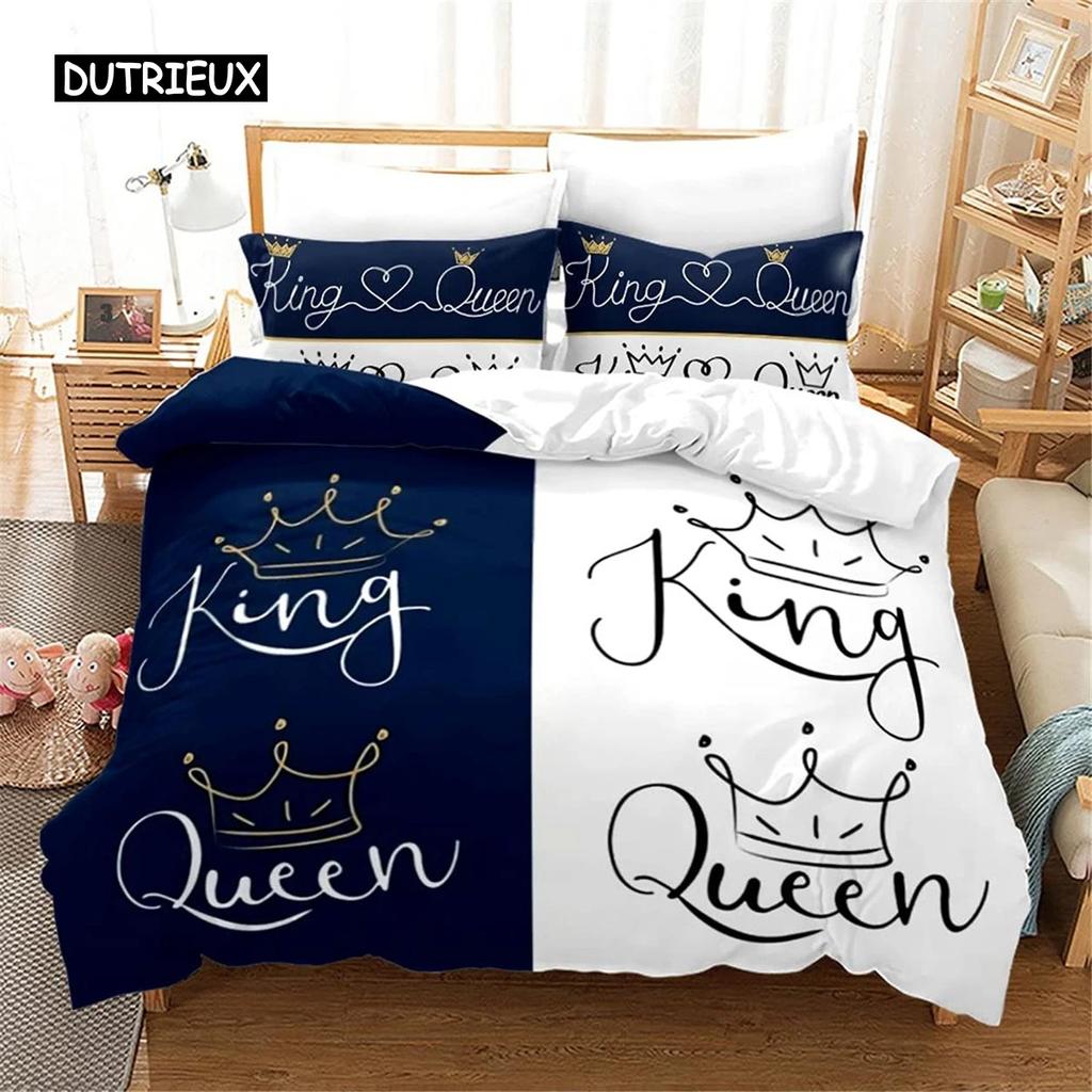 Комплект постельного белья King and Queen из микрофибры с изображением бороды и красных губ King Size для пары Романтические подарки на День святого Валентина