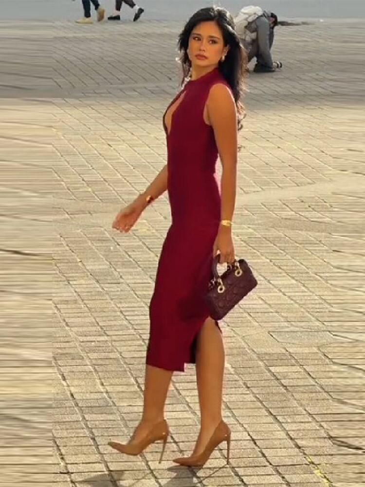 European & American Women's 2026 Autumn/Winter Sexy Midi Bodycon Dress with Back Zipper