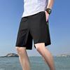 Men Sport Shorts Solid Color Straight Elastic Waist Casual Daily Wear Zipper Pockets Retro Thin Above Knee Length Summer Shorts Men Clothes
