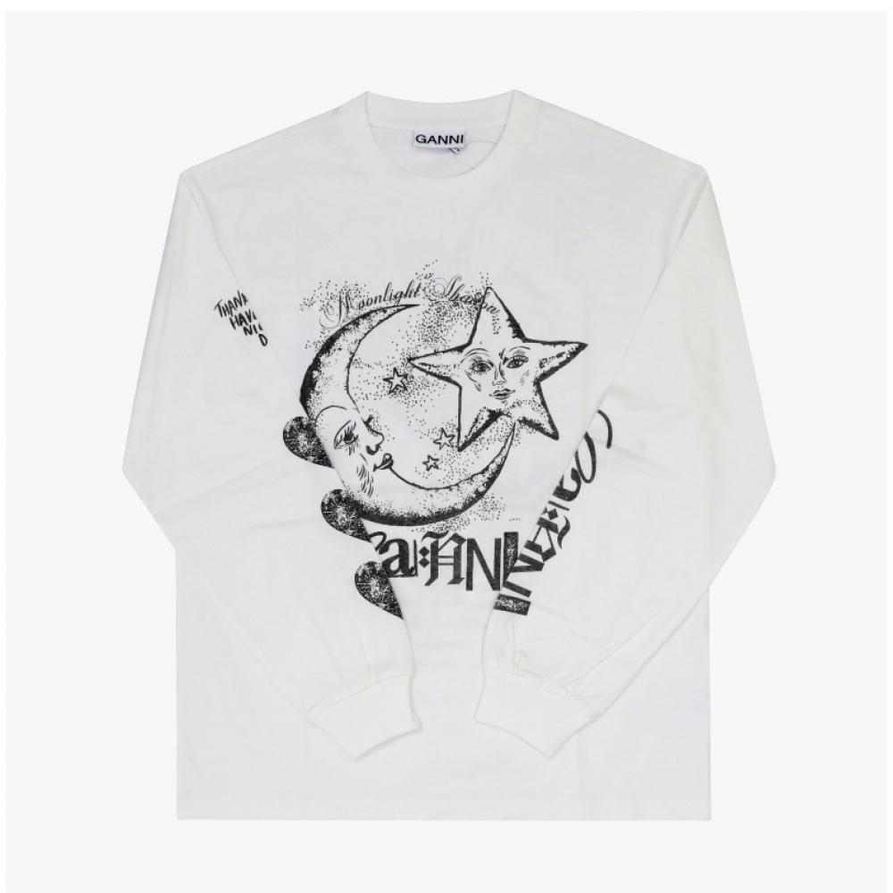 Ganni T4064 135 Футболка женская с длинным рукавом с принтом логотипа Moonlight Future