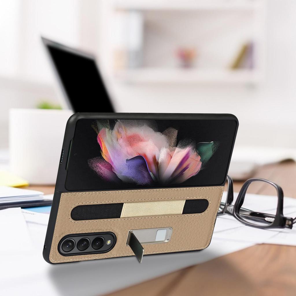 Чехол для телефона, совместимый с Galaxy Z Fold 3 5G, чехол с держателем для ручки, нескользящий, противоударный, кожаный телефон