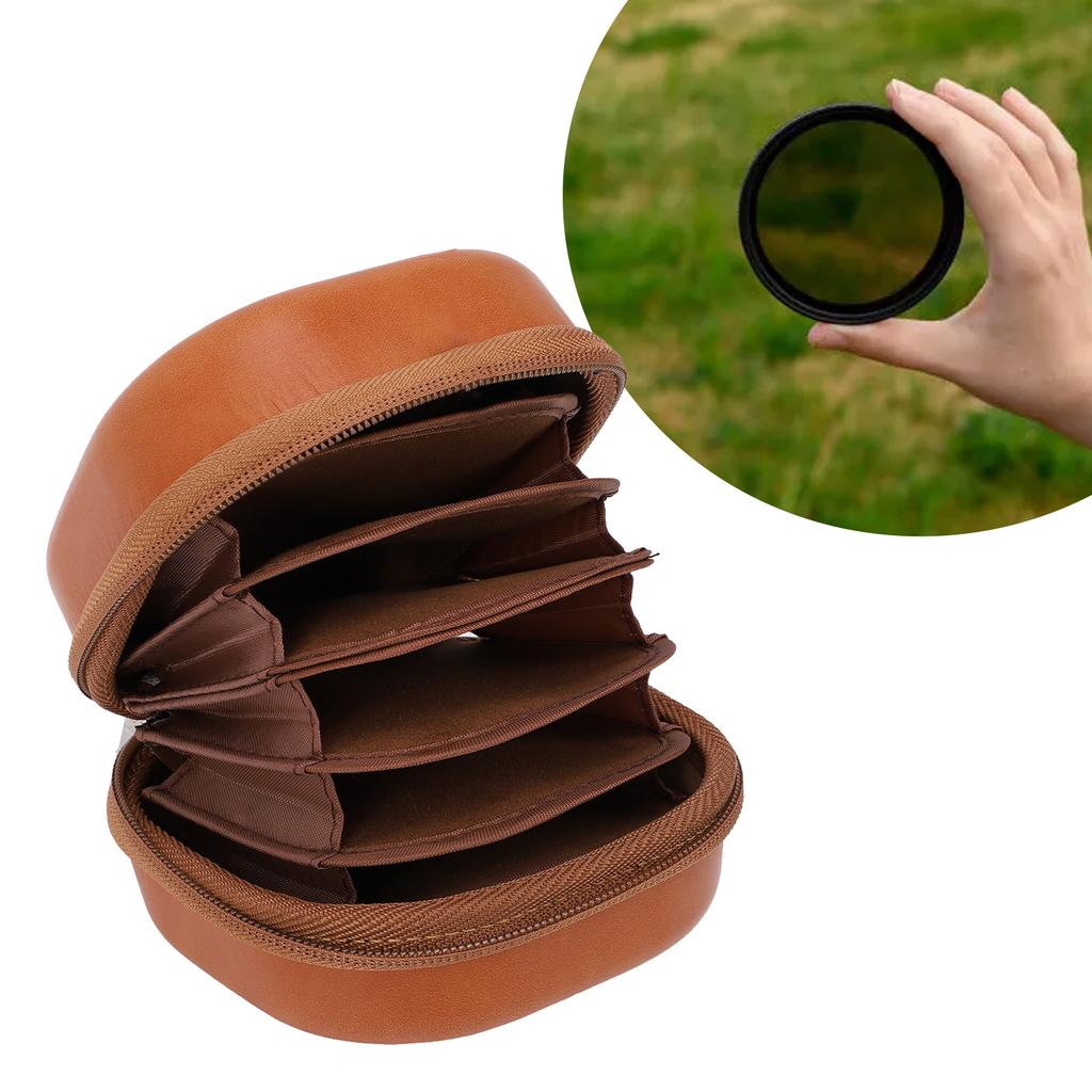 Camera Filter Bag Vintage PU Leather 8 Layers Storage Organizer Water and Shock Proof Protective Pou