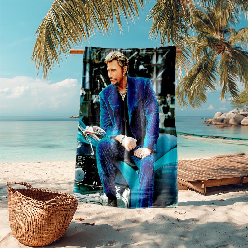 French legendary rock singer and actor Johnny Hallyday towel outdoor camping vacation swimming beach towel outdoor absorbent bath towel Y3