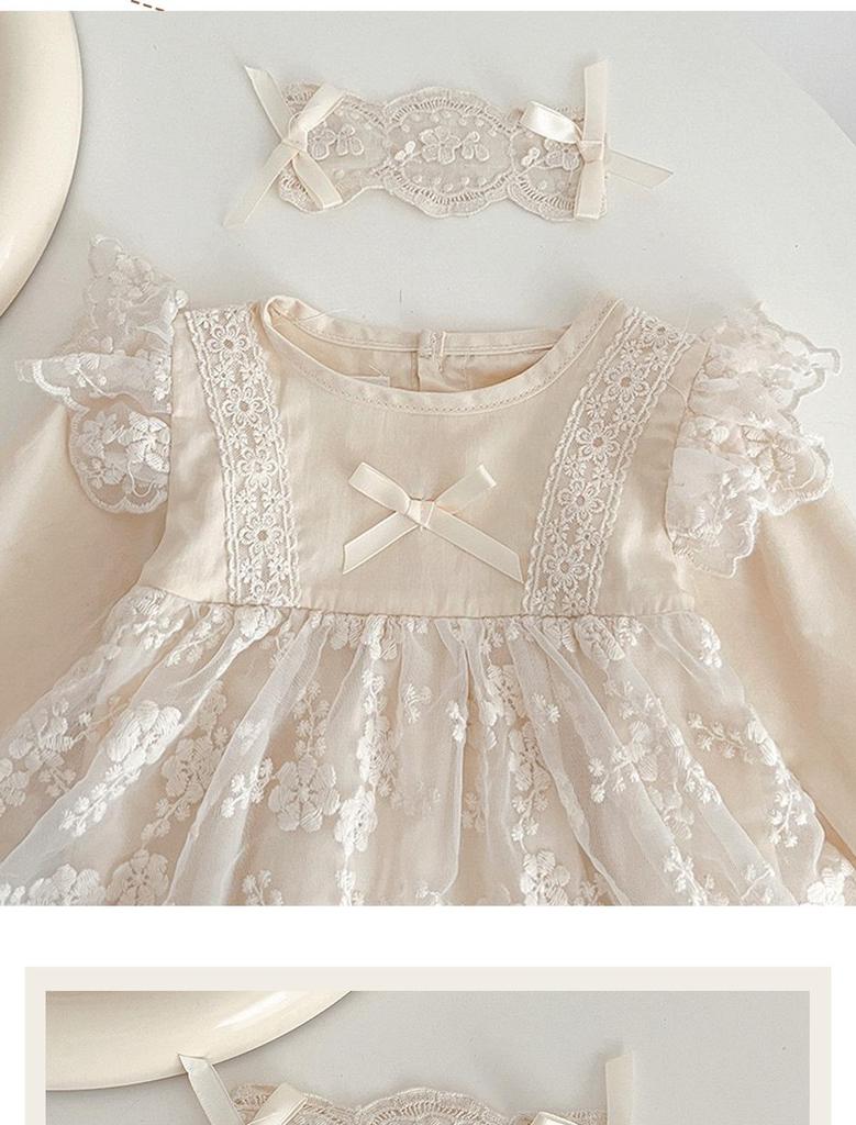 Весенний корейский кружевной комбинезон с длинными рукавами для девочки