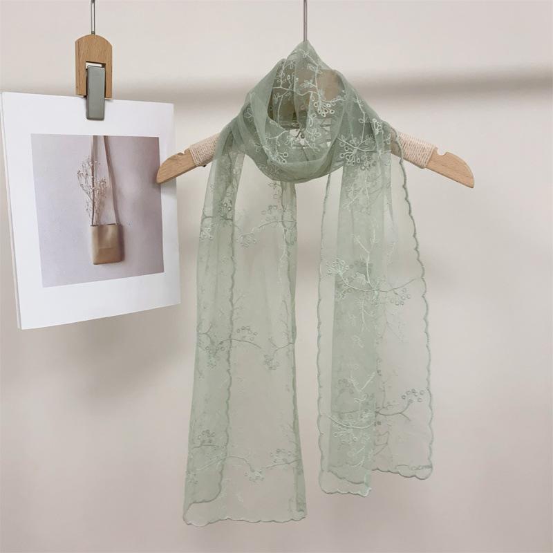 New Lace Long Scarf Embroidered Small Flower Silk Female Korean Version Literary Retro Versatile Decorative Shawl Summer