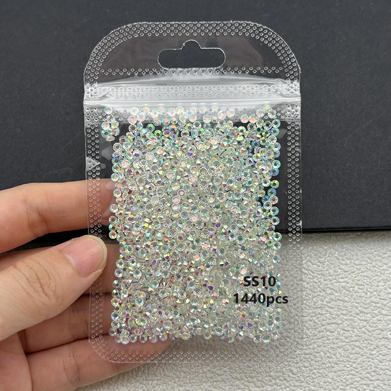 1440Pcs/bag AB/Clear Round Mini Nail Diamond SS3-SS20(1.3-4mm) FlatBack Non-Hotfix Nail Crystal Crystal Clear AB Manicure Glass