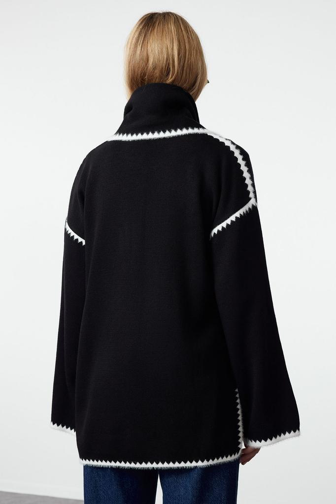 Женский модный стильный кардиган, черный мягкий текстурированный шарф с детальным рисунком бороды, трикотаж, кардиган