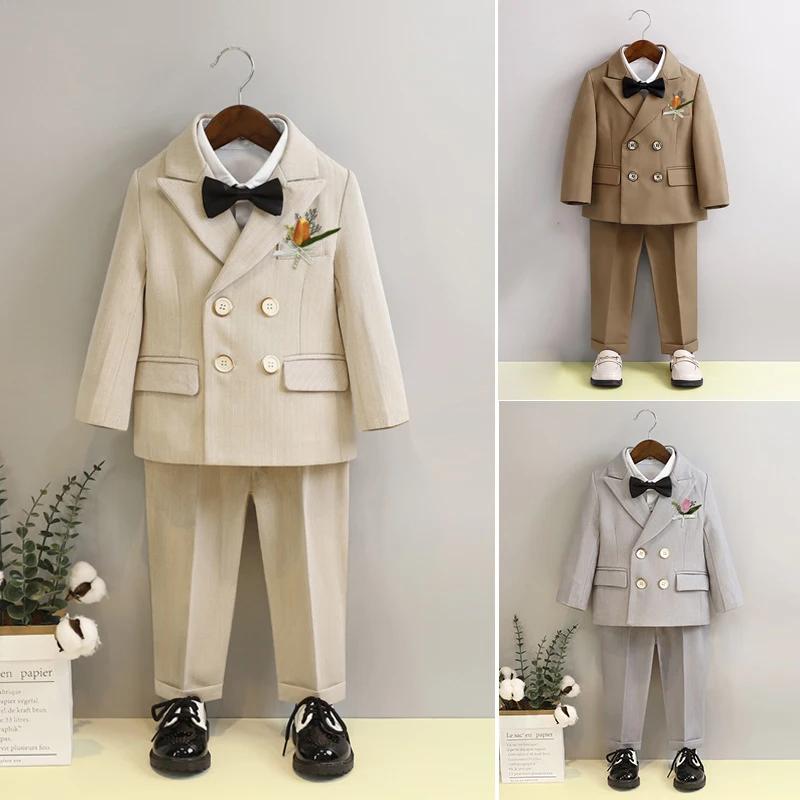 Boys Wedding Suit Handsome Black Tie Blazers Set Childrens Formal Birthday Tuxedo 2 To 12 Years Kids Piano Performance Costume