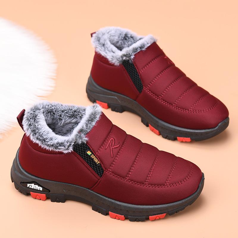 Зимние теплые ботинки для женщин, водонепроницаемые короткие ботинки, мокасины с подкладкой из искусственного меха, женские удобные нескользящие кроссовки для ходьбы на открытом воздухе