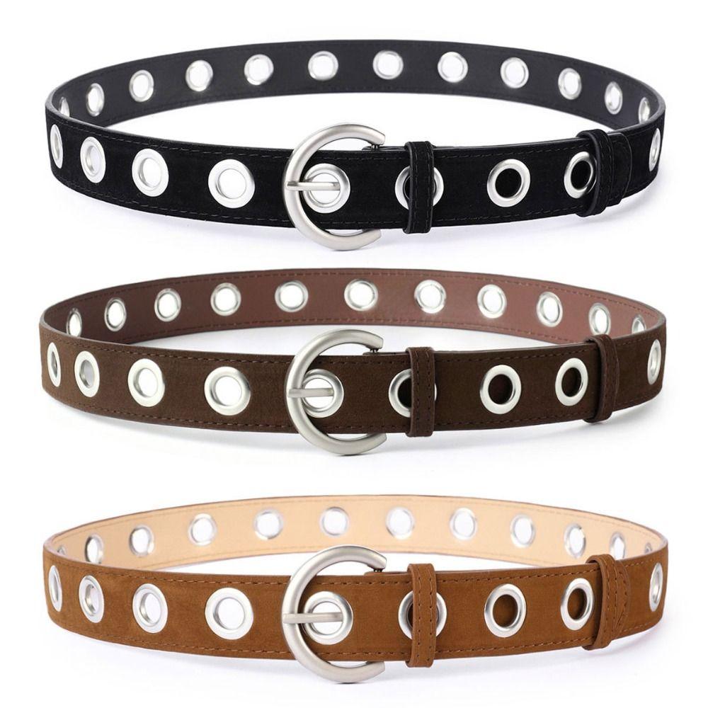 Big Buttonhole Suede Leather Belt Luxury Design Retro Waistband Women Waist Belt Jeans Decoration