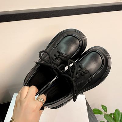 Spot second hair~ Новые ретро-черные однотонные туфли 2025 года, женские кожаные туфли на толстой подошве, универсальные туфли в британском стиле со шнуровкой.