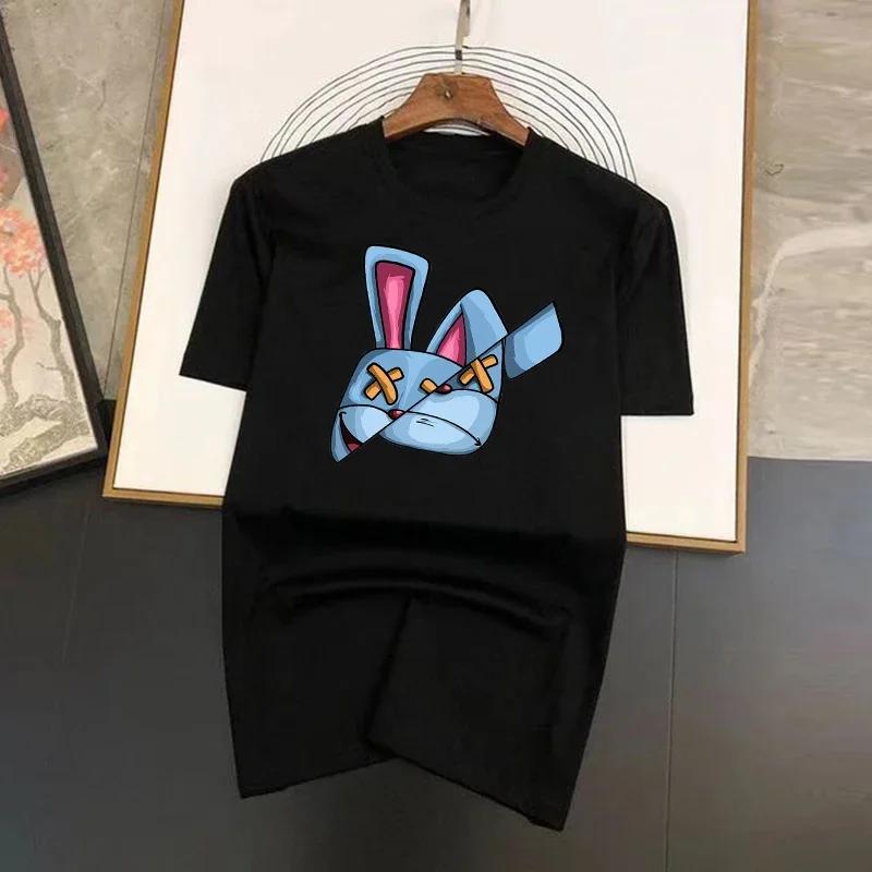 Хлопковые топы Funky Brand Bunny Funny Cartoons Short Sleeve Men Personality Street T Shirts Loose Oversize Tees Дышащие Мягкие
