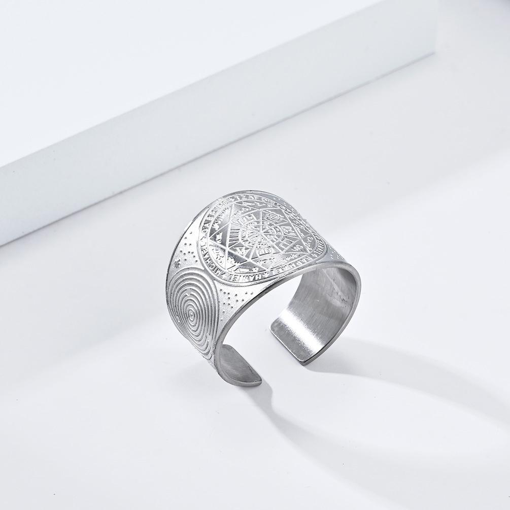 Соломон Каббала Мистическая Семиконечная Звезда Титановая Сталь Кольцо Регулируемый Размер Винтаж Античное Серебро Ручные Украшения