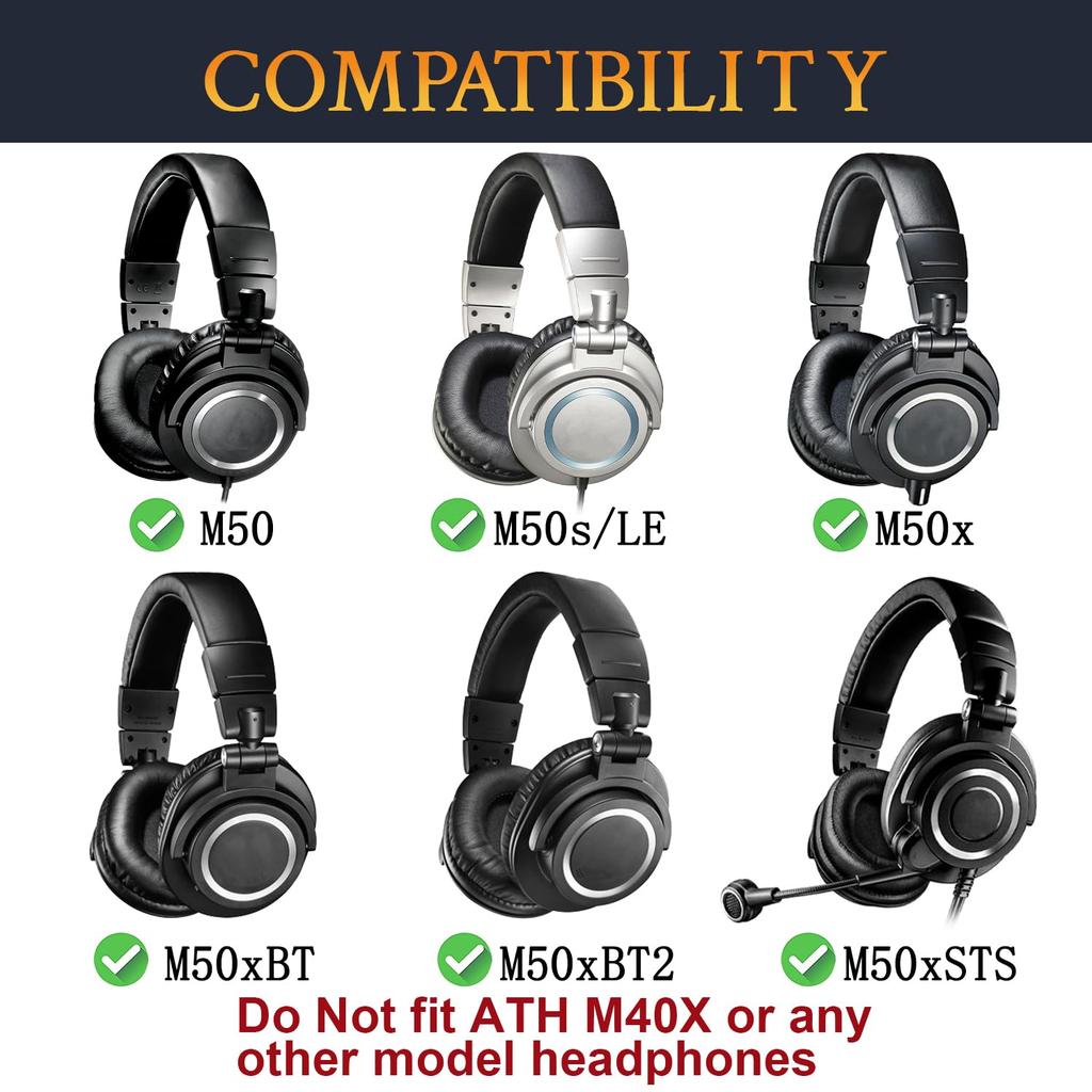 SOULWIT Headband Cover for Audio Technica ATH M50xSTS Protective Protein Leather Headphone Replacement Repair Head Strap Replacement Band M50, M50X,