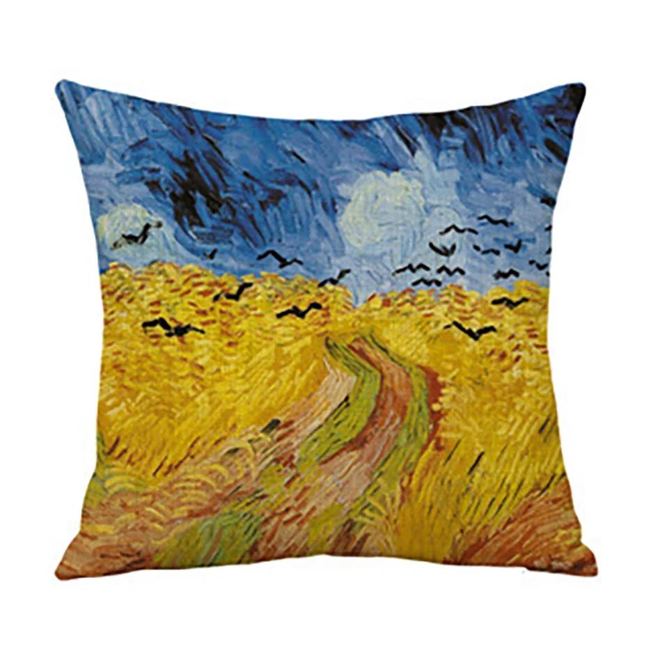 Van Gogh Painting Pillow Case Home Decor Linen Cushion Cover for Sofa Aesthetic Pillow Cover Star Night Sunflower Self-portrait