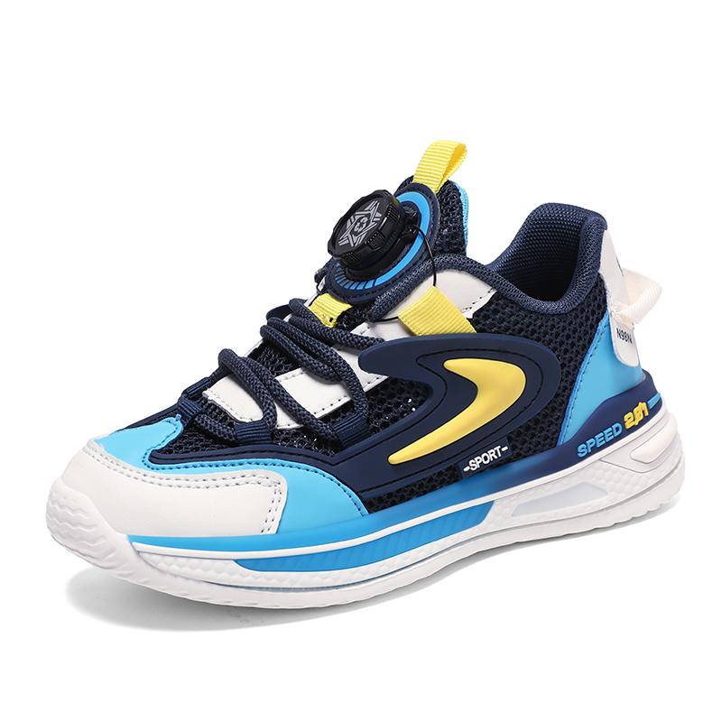 Кроссовки для мальчиков с вращающимися кнопками, летние, новые, дышащая сетчатая поверхность, детская спортивная обувь для пап, большие детские кроссовки с одной сеткой