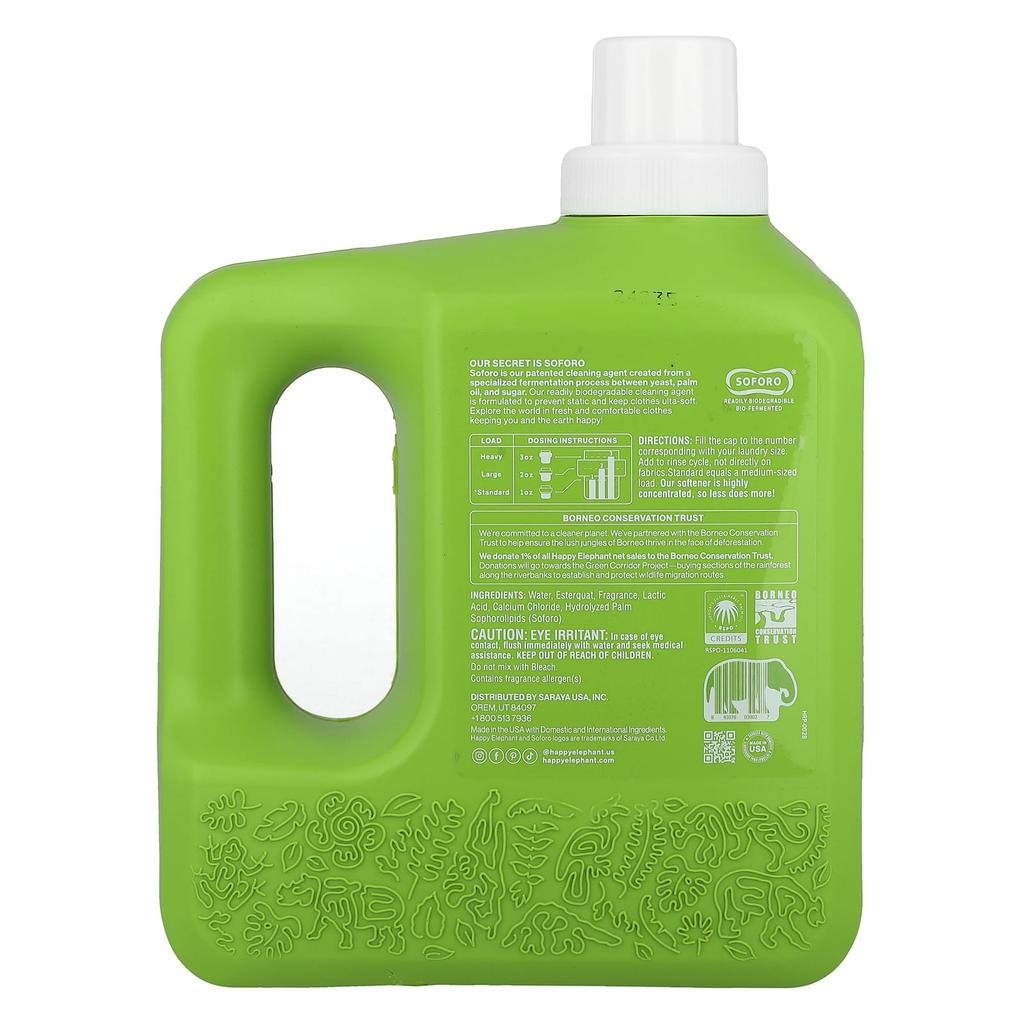 Happy Elephant, Fabric Softener, White Tea & Fig, 1.89 L (64 Fl Oz)