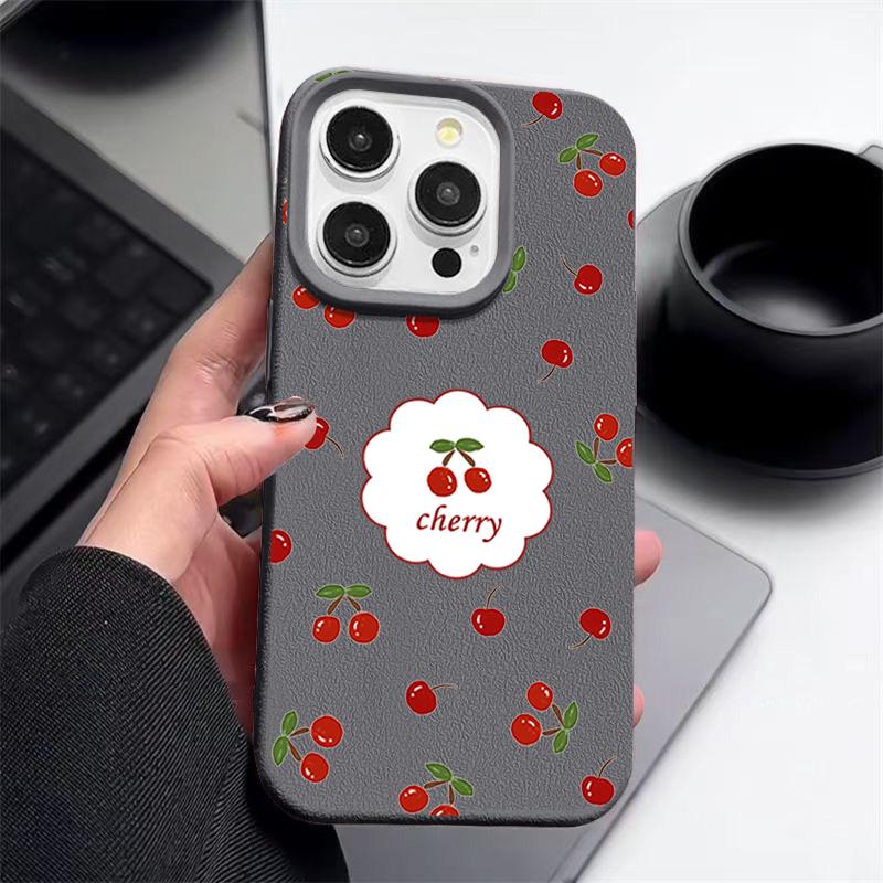 Чехол из мягкой противоударной матовой кожи с вишневым узором для iPhone 16 Pro 15 14 13 12 Pro Max 11