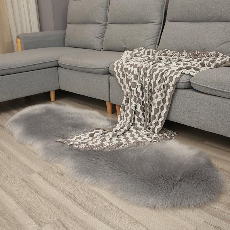 Irregular Imitation Wool Non-slip Carpet for Bedroom, Living Room, Sofa, and Bedside - Thickened & Washable.