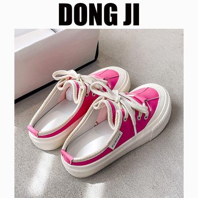 Корейская версия ленивых ветров назад пустые белые туфли весна 2025 новые на толстой подошве средний каблук круглый носок шнуровка повседневные тапочки Muller женские