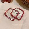 Vintage Red Large Small Circle Hoop Earrings for Women Simple Geometric Square Round Glossy Huggie Earrings Jewelry Gift