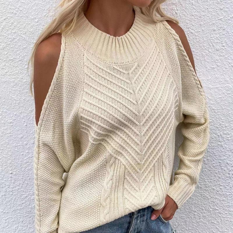 IHUASU Женский осенне-зимний однотонный трикотажный свитер без бретелек с длинным рукавом и круглым вырезом, сплетенный из витой веревки