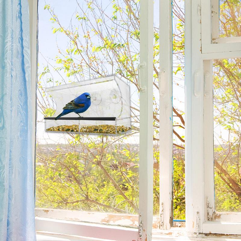 Clear Window Bird Feeder Acrylic Birdhouse Box With Strong Suction Cups Clear Window Bird Feeder For Cats For Kids Adults
