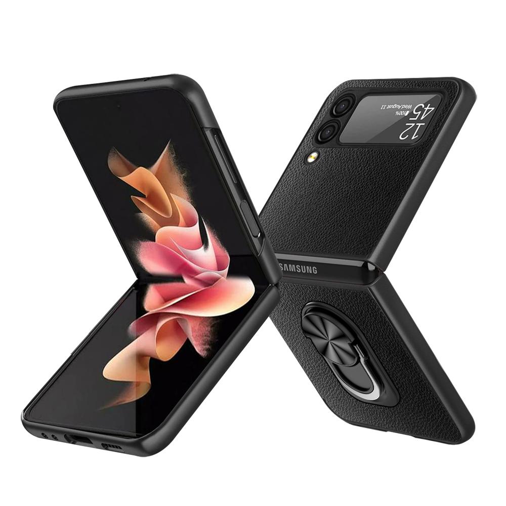 Удобный кожаный чехол с кольцом на палец для Samsung Galaxy Z Flip 4 5g Flip4 Flip3 Flip 3 противоударный чехол-подставка Funda