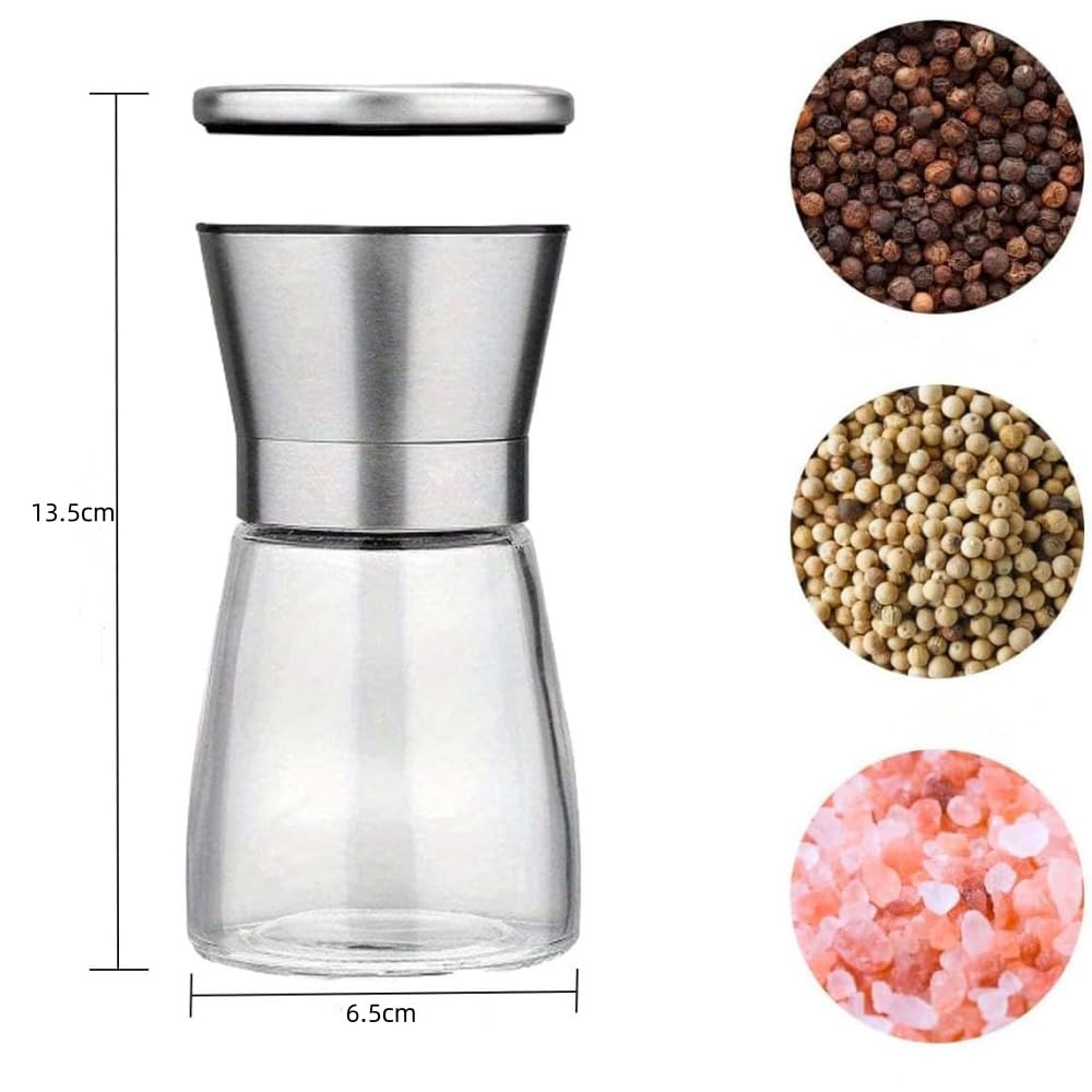 Pepper Manual Rock Set of Stainless Adjustable Ceramic Spice Crystalline Pepper Convenient For Condiment Kitchen Utensils Mill, Salt, 2, Steel,