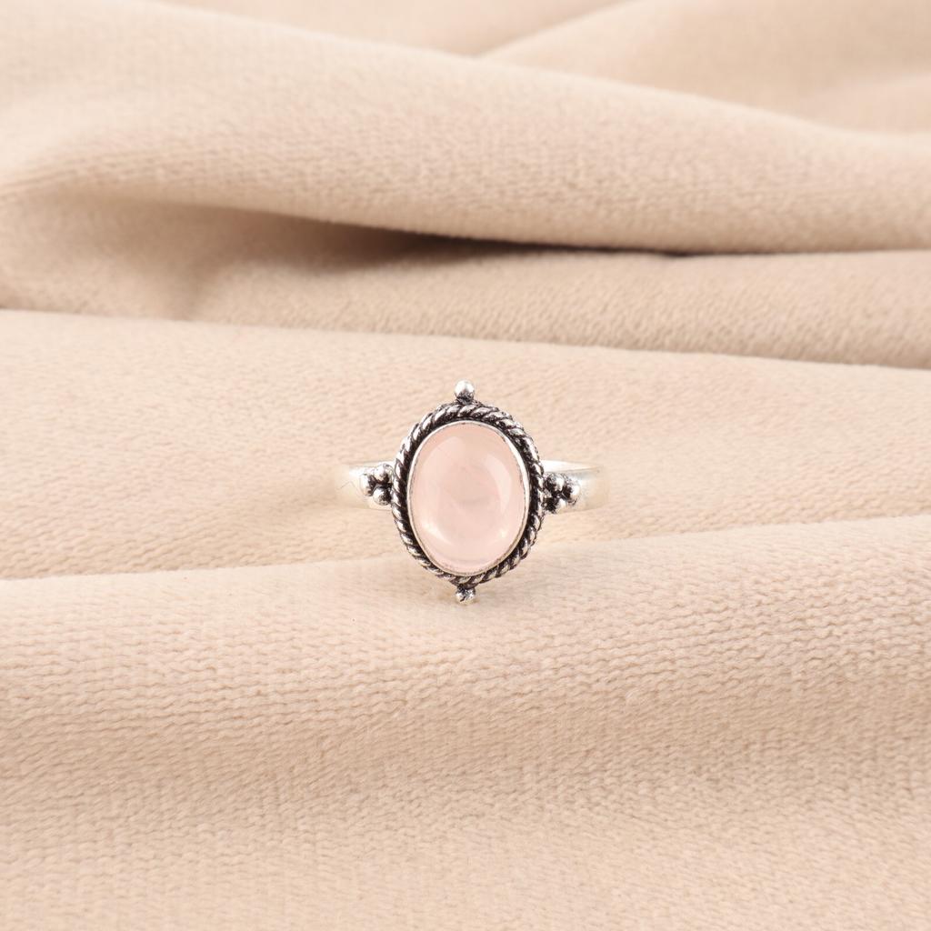 Rose Quartz Gemstone 925 Solid Silver Jewelry Handmade Ring For Anniversary Gift RR-9-25