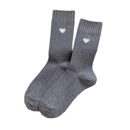 Women's Heart Pattern Mid Calf Crew Socks Ribbed Knit Boot Socks Fall Casual Soft Cozy Socks for Women Girls