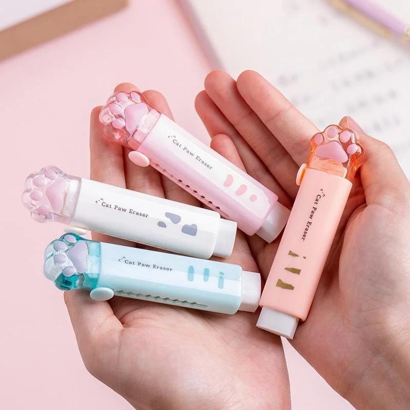 Кавайный ластик в виде кошачьей лапки, симпатичные ластики Push-pull, карандашные ластики для рисования, домашние ластики для школы, офиса, канцелярские принадлежности