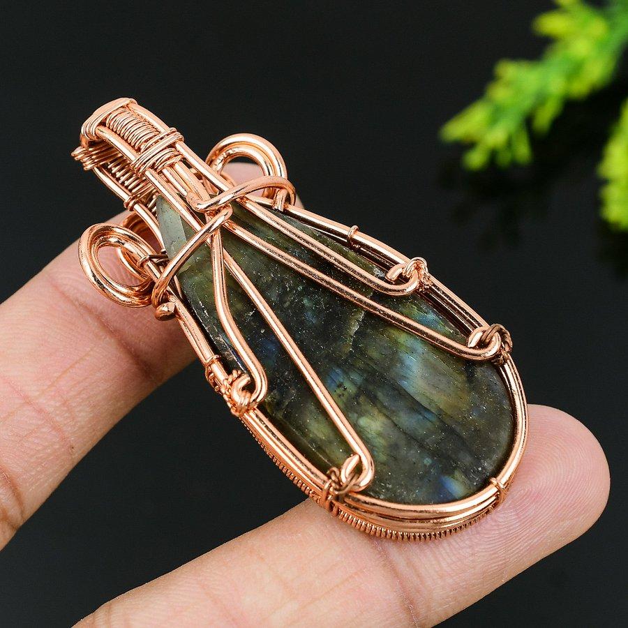 Подвеска из натурального лабрадорита, ручная работа, медная проволока, подарочный кулон 2,56 n5R50