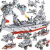1000pcs Military WW2 Cruiser Board Set Building Blocks Children Police Helicopter Fighter Ship Model Diy Assembled Educational Boy Bricks Toy Cruiser